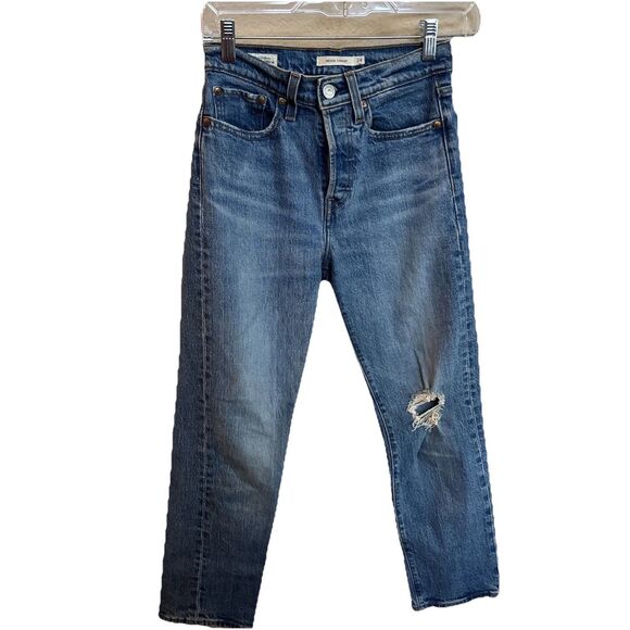 Levi's Premium Wedgie Straight High Rise "Big E" Blue Jeans Size 24x26 - Picture 1 of 7